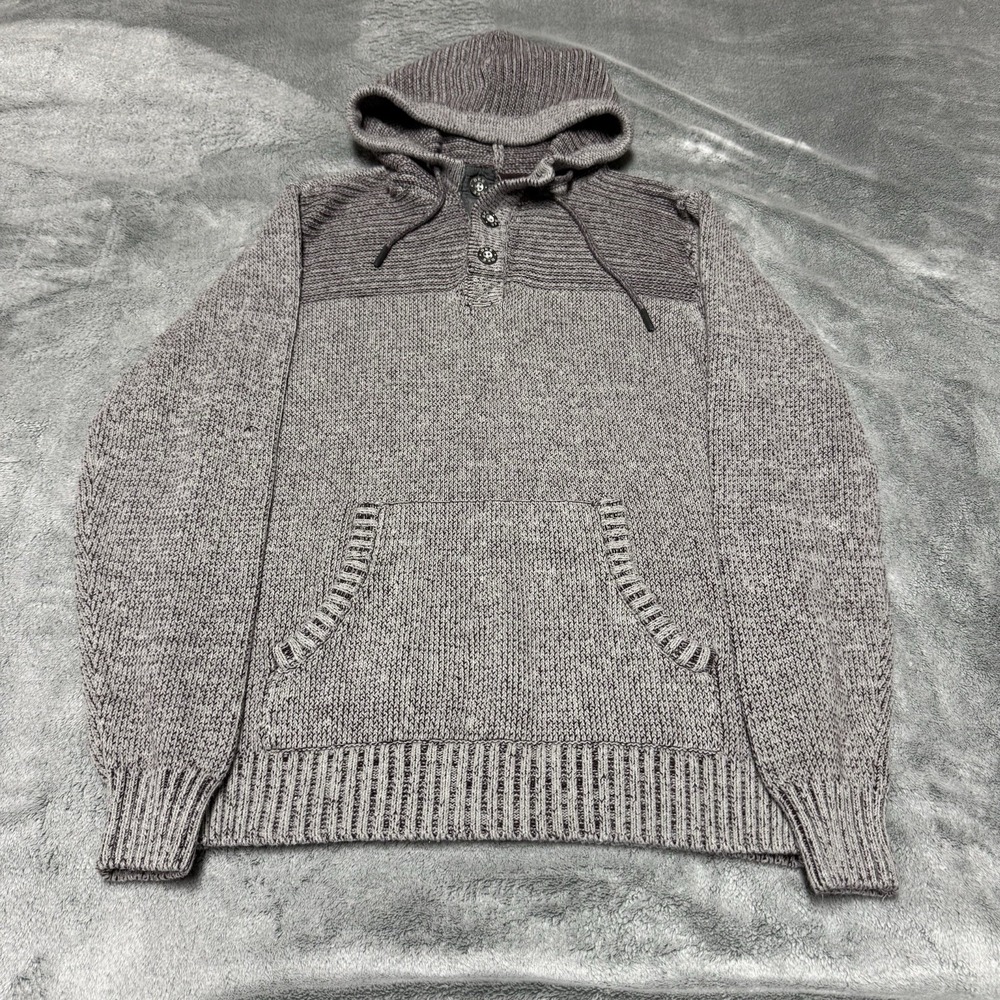 BKE Sweater Hoodie Mens Large Gray Button Pullover Knit Kangaroo Pocket Casual
